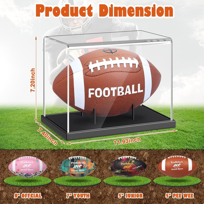 Leffis Football Display Case Full Size, Acrylic Football Case Display Clear, UV Protected Football Display Box Case, Football Cases for Autographed Football, No Assembly Required - Image 2